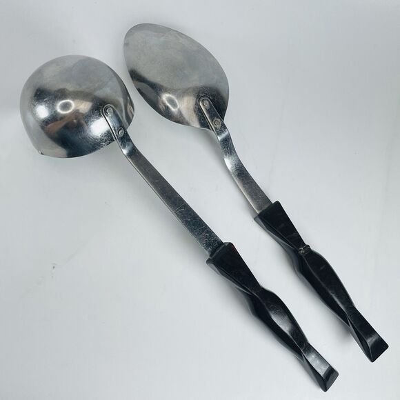 CUTCO Spoon And Ladle Stainless Steel Brown Swirl Handle Serving Utensil Set - Picture 13 of 14